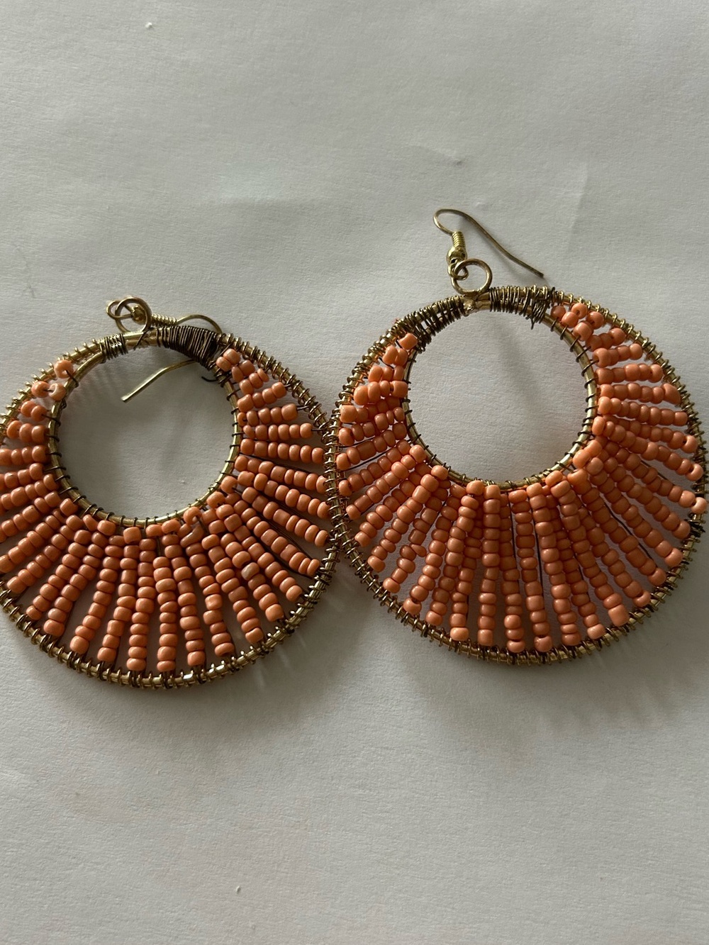 Handmade Coral Bead Hoop Earrings – Boho Statement